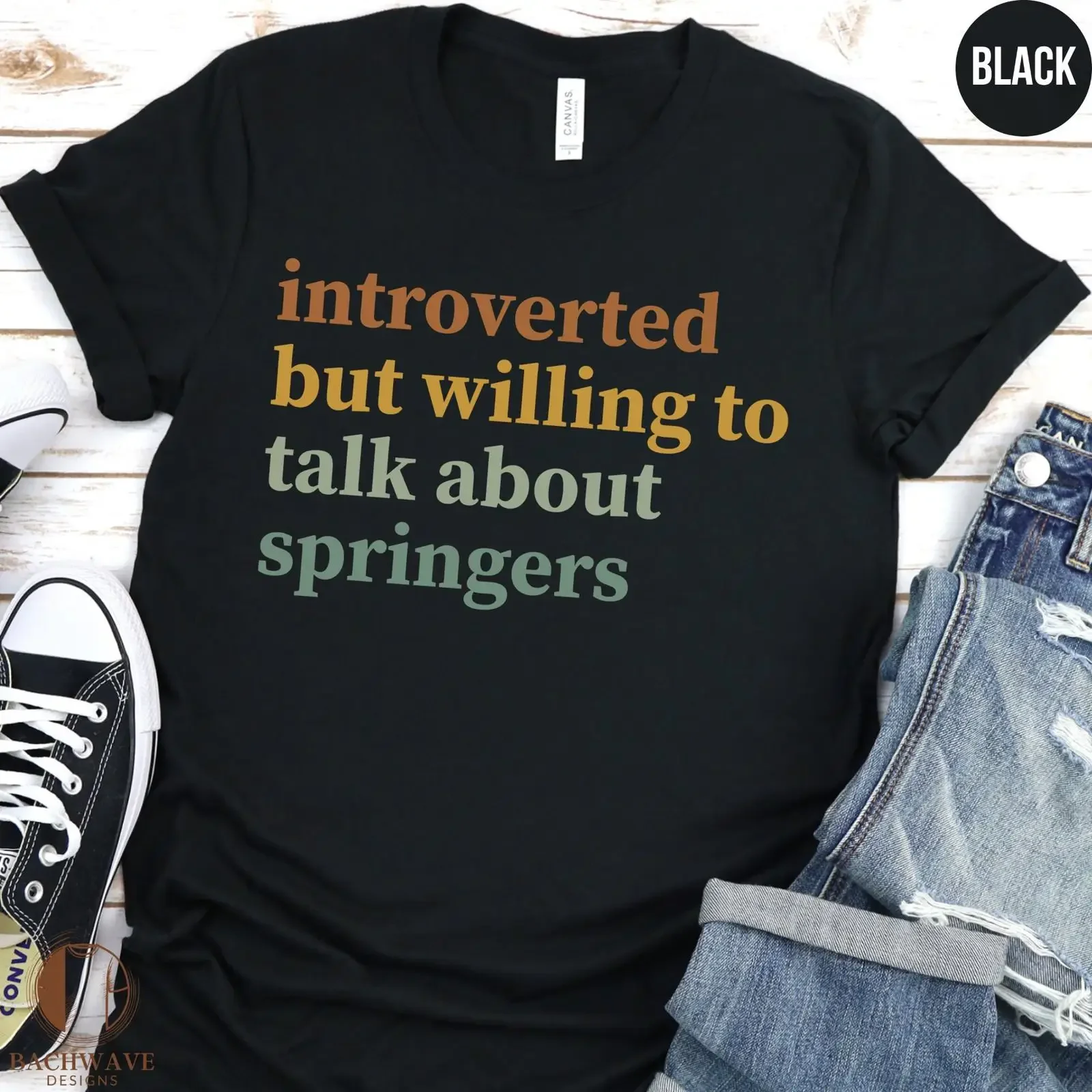 Introverted But Willing To Talk About Springers T Shirt Funny Springer Spaniel Dog Lover Casual for Pet Owner vintage Washed