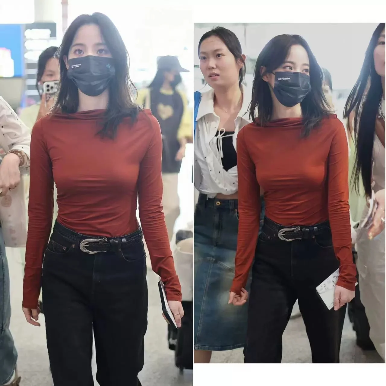 

Slimming Effect Long Sve T-irt Women's Commute Pure Color Base Layer Trendy Street Sle Autumn Regular Length