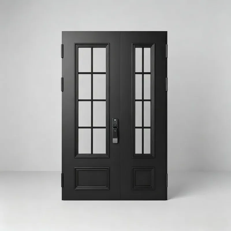 High End Thermal Insulated Tempered Glass Security French Double Front Entrance Exterior Door for Villa Projects