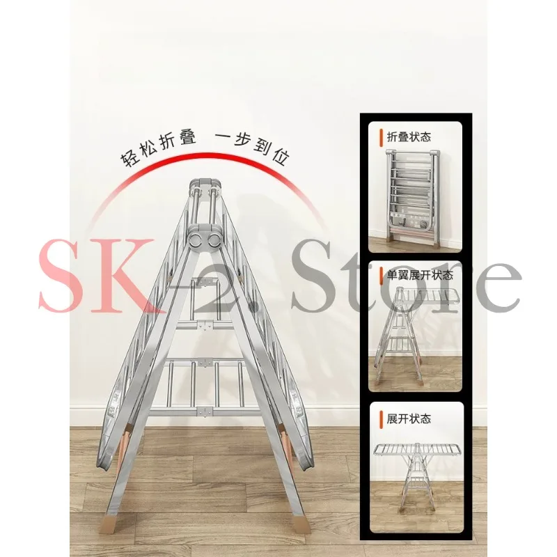 Stainless Steel Floor Hanger Folding Free Installation Balcony Household Drying Rack Wing-shaped Quilt Drying Clothes Artifac