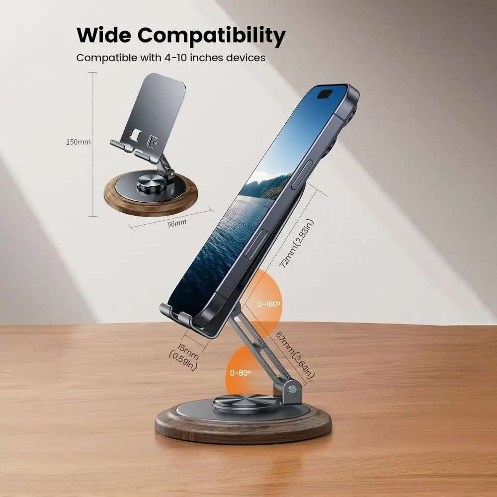 Professional Walnut Base Phone Holder Folding 360° Rotating Tablet Stand Metal Universal Cell Phone Bracket Live Streaming