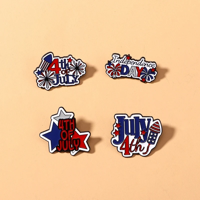 New Fashion Commuter Independence Day Brooches Letter USA Festival Decorative Alloy Badges Pins for Gift DIY Clothing Bags Hat