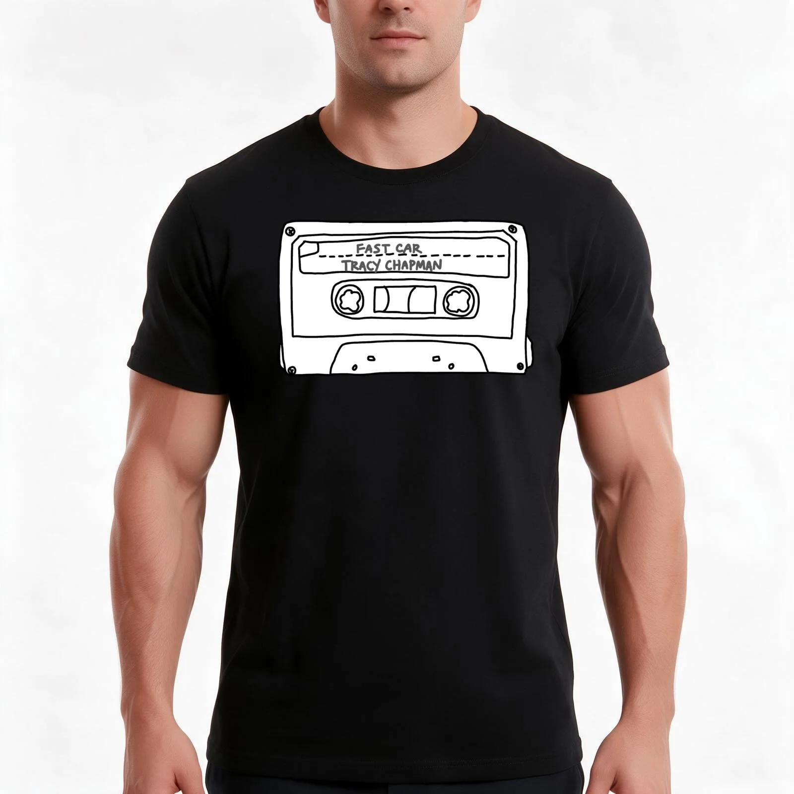 LARGER FAST CAR - TRACY - CASSETTE TAPE (BLACK) T-Shirt Summer Casual Cotton Tee Oversized Streetwear Tops Unisex Men Women
