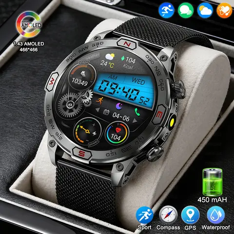 New Rugged Military Smart Watch Men For Android IOS Sport Ftiness Watch Waterproof 1.96'' AI Voice Bluetooth Call Smartwatch Men