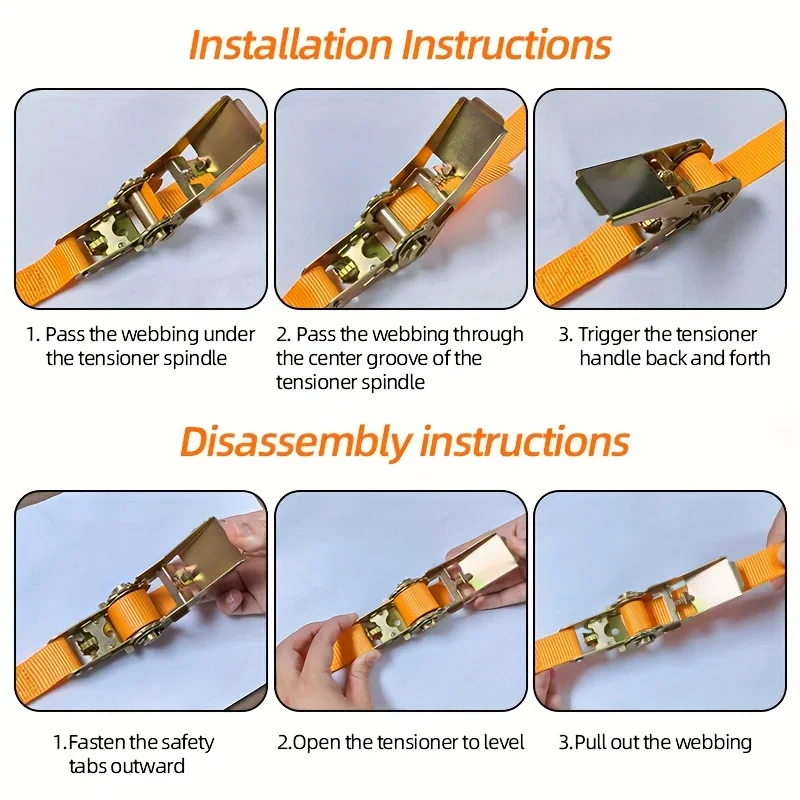 Correa de amarre de carga con bloqueo de alta resistencia con ganchos dobles: sistema de seguridad de carga reforzado de alta resistencia, varios tamaños (largos)