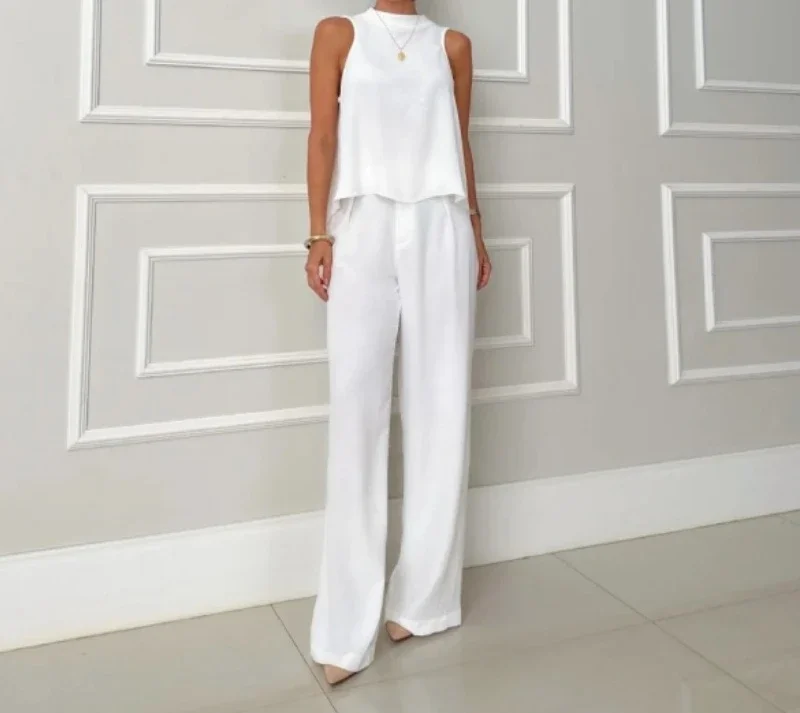

2 Piece Pants Set Women Summer Spring 2025 New Streetwear Fashion Loose Sleeveless Top and Wide Leg Casual Pants Solid Suit