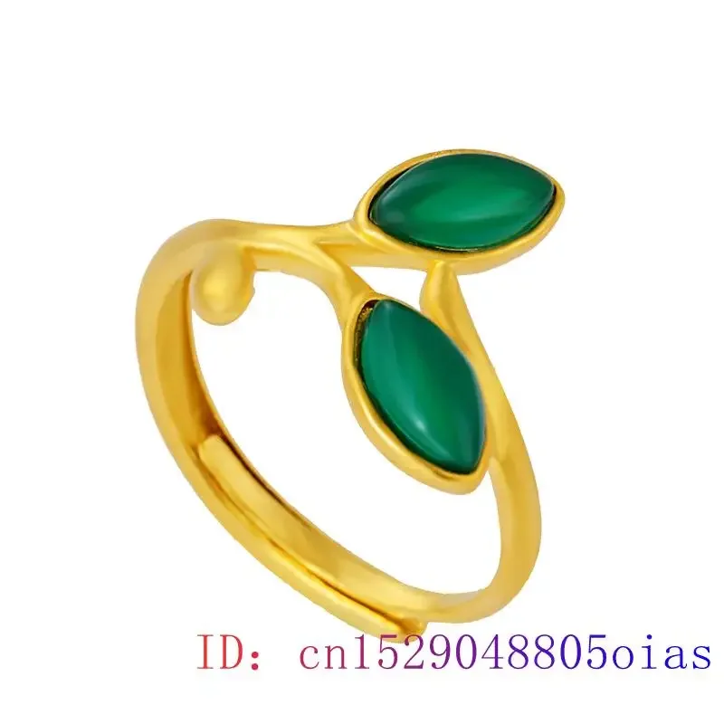 Green Jade Leaf Ring Natural Charm Women Gifts Men Zircon Gemstone Crystal Jewelry Amulet Fashion Chalcedony 925 Silver