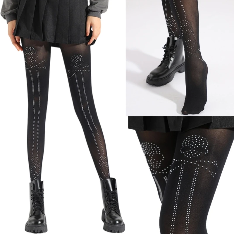 جوارب طويلة من النايلون المطاطي بتفاصيل حروف متألقة وتصميم غير قابل للانزلاق، جوارب طويلة مريحة للمكتب للنساء والفتيات