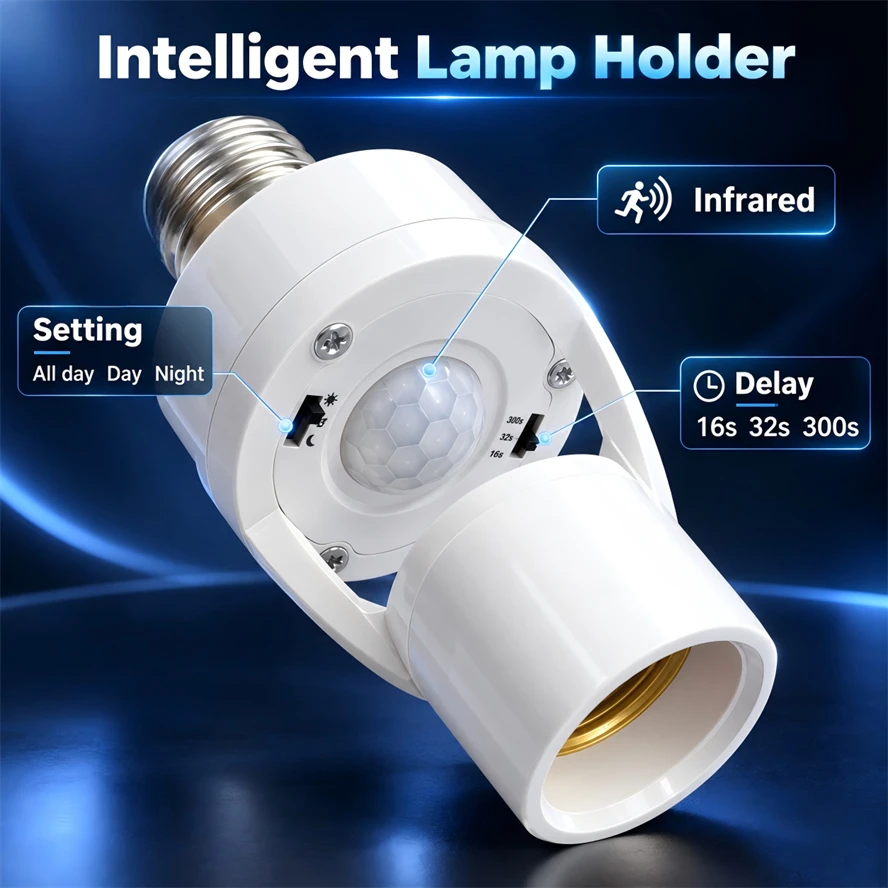 Motion Sensor Led Lamp Base E27 Socket AC85-265V PIR Human Induction Converter Light Smart Switch Night Light Lighting Parts