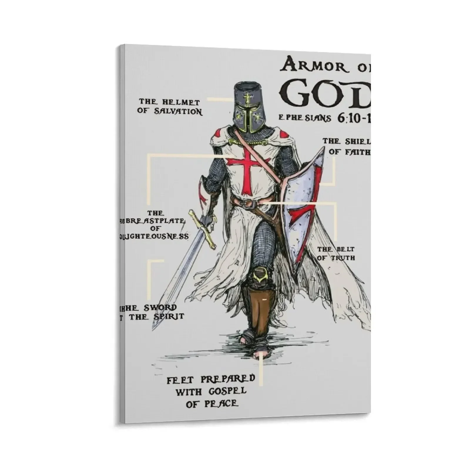 

Templar Shield Cross Medieval Warrior Sword Knights Templar Armor of God Helmet Emblem Canvas Painting aesthetic room decor