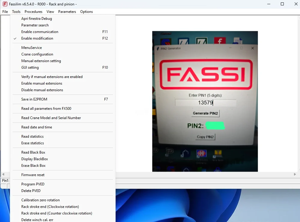 

EPC-SOFTWARE Fassi Crane PIN Code Generator – Изменение параметров