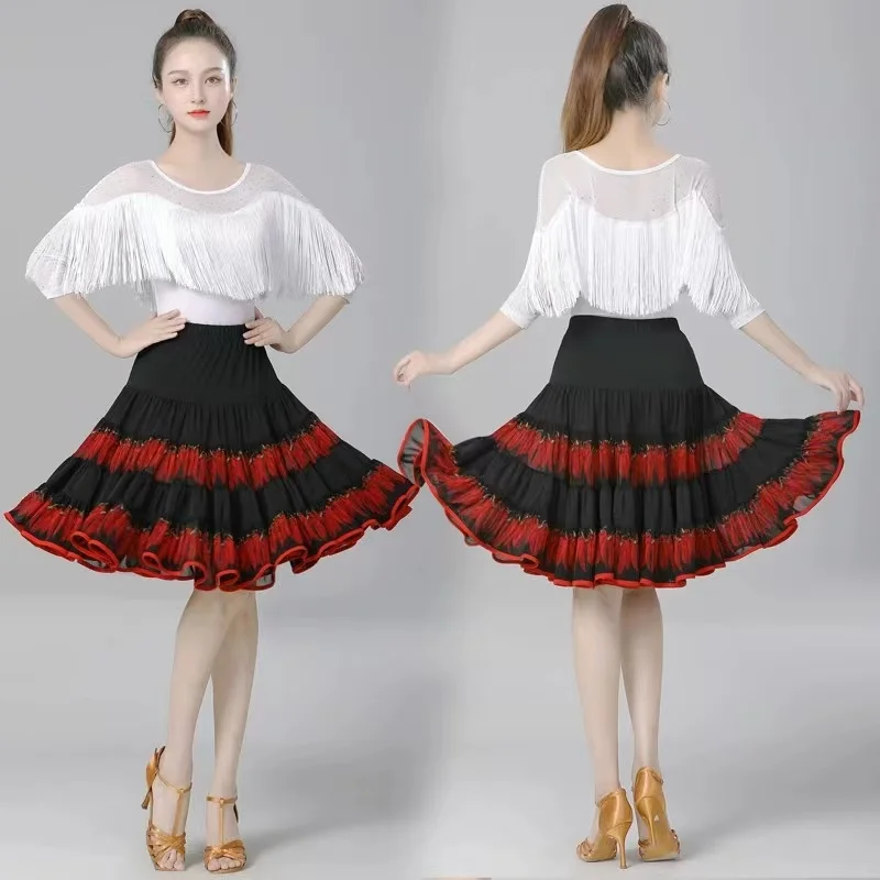 Elegant Mid-Long Latin Dance Skirt For Women New Style Comfory Soft Ballroom Dance Costume Waltz Dance wear Modern Dance Skirt