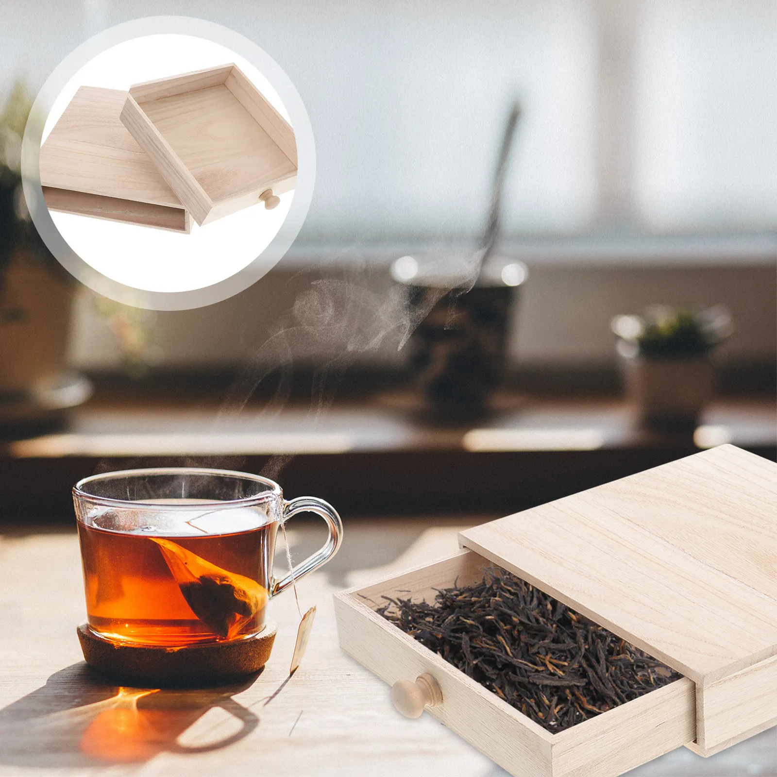 

Wooden Box Unfinished Drawer Style Tea Bag Organizer Large Capacity Storage For Diy Craft Gifts Coffee Cigar Jewelry Soap