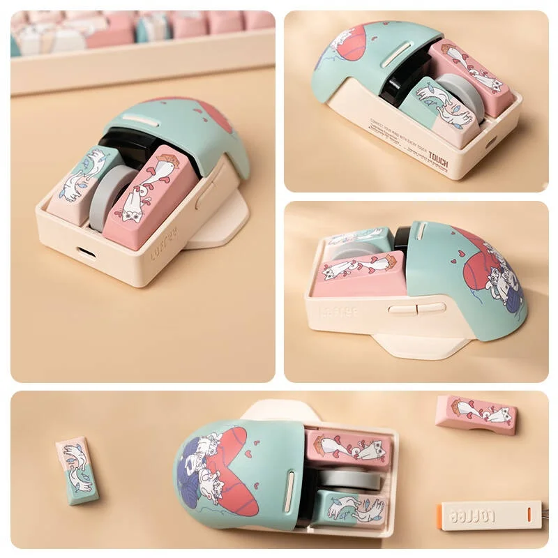 LOFREE Tri-Mode Cartoon Wireless Mouse OLED Display DPI Adjustable PBT Grip Compact Travel for Women Home Office Coding Travel