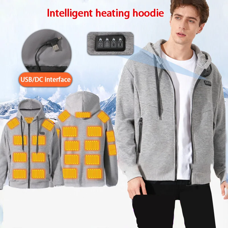 Smart Heated Hoodie for Men's 23 Areas Four Control Constant Temperature USB Charging Heating Sweatshirt Winter Warm Hoodies