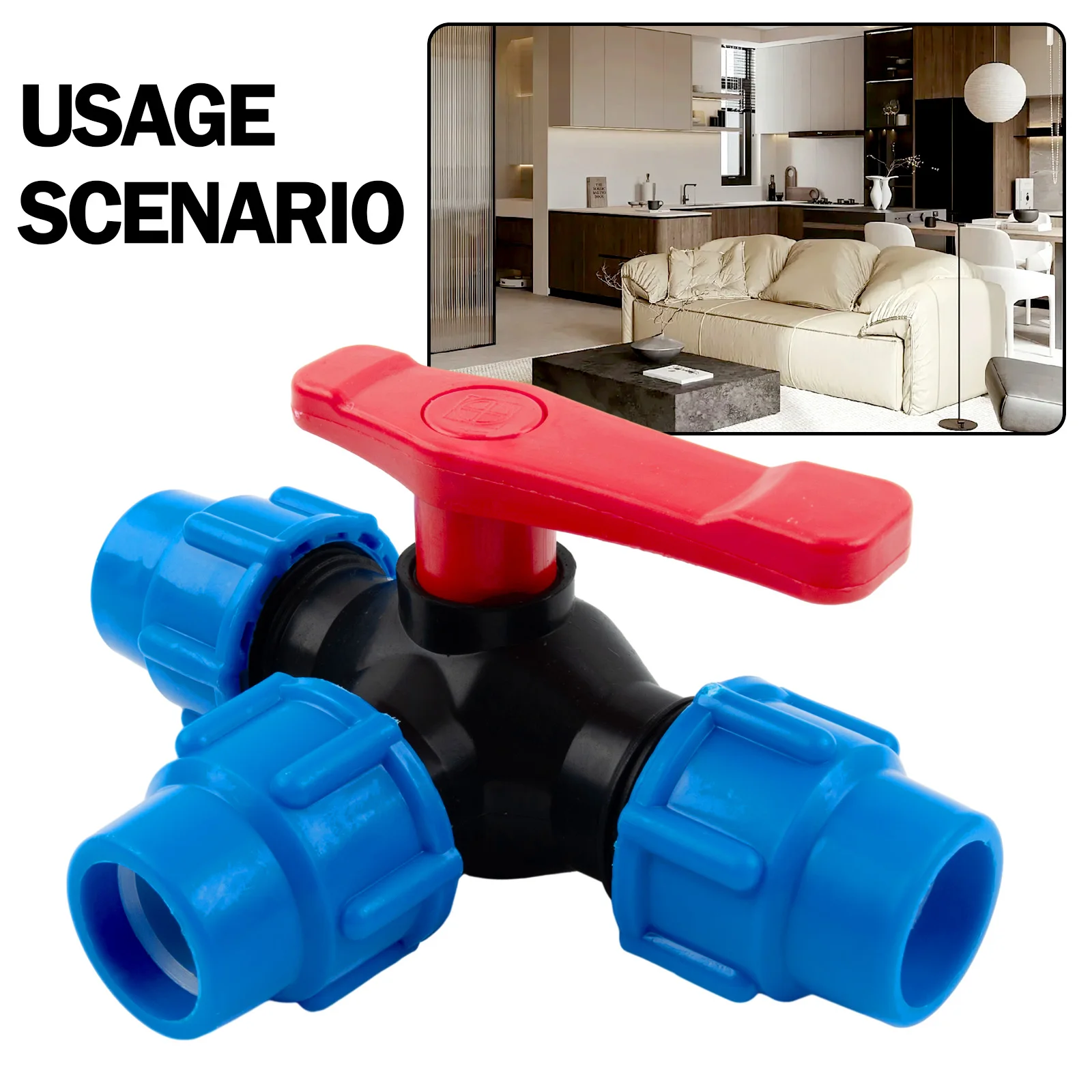 PE Three-way Fast Connection Valve Tee T-type Plastic Pipe Valve 20/25/32/40/50mm Agricultural Garden Tap Water Irrigation