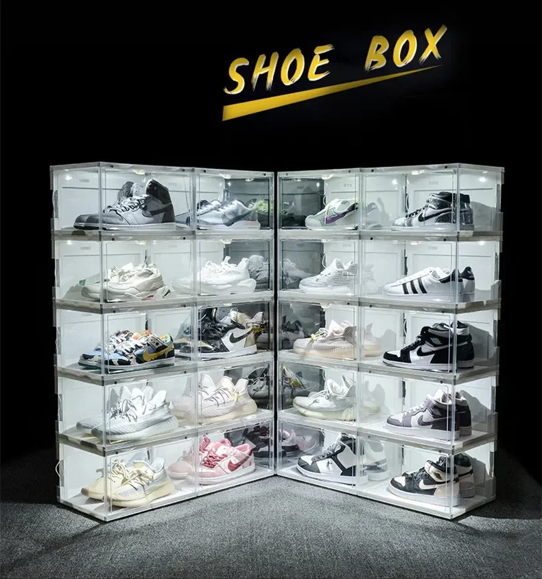 Creative Plastic Clear Voice Control with LED Lights Shoe Box Household Shoe Cabinet Sneakers High Heels Sneakers Storage Box