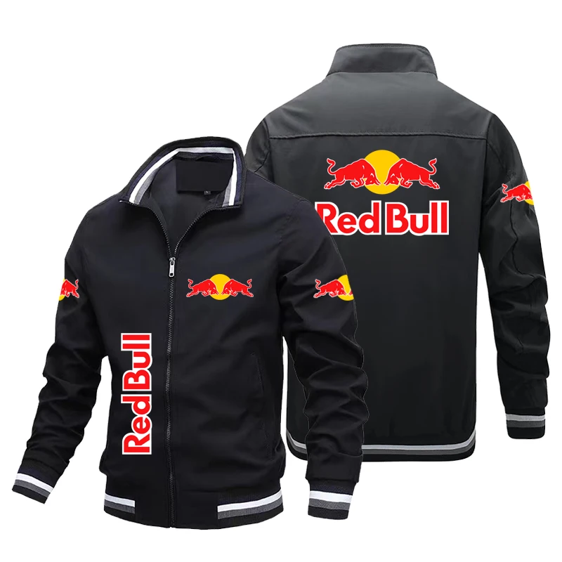 Red Bull Logo Printed Motorcycle Jacket Windbreaker Men's Red Bull Racing Bike Jacket Red Bull Sports Jacket Men's Clothing