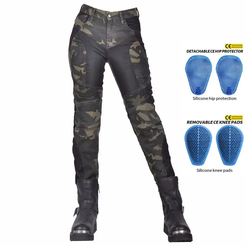 Women Motorcycle Mesh Pants Off Road Camo Pantalon Classic Outdoor Motocross Belt Anti fall Racing Moto Jeans For All Seasons