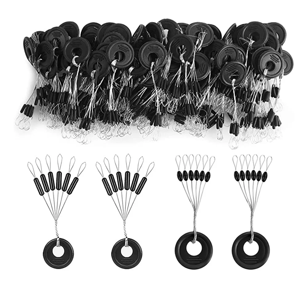 Fishing Bobber Stopper 60Pcs/10Groups 6 in 1 Black Rubber Beads Stopper Fishing Float Beans Space Float Sinker Stops Accessories