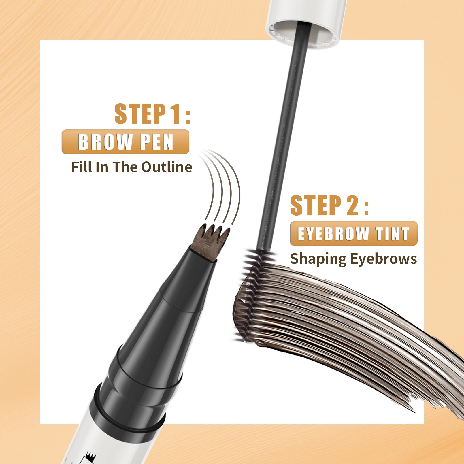 Stylo à sourcils étanche 2 en 1, crayon à sourcils et teinte, Microblading, avec 4 têtes fendues pour les sourcils parfaits