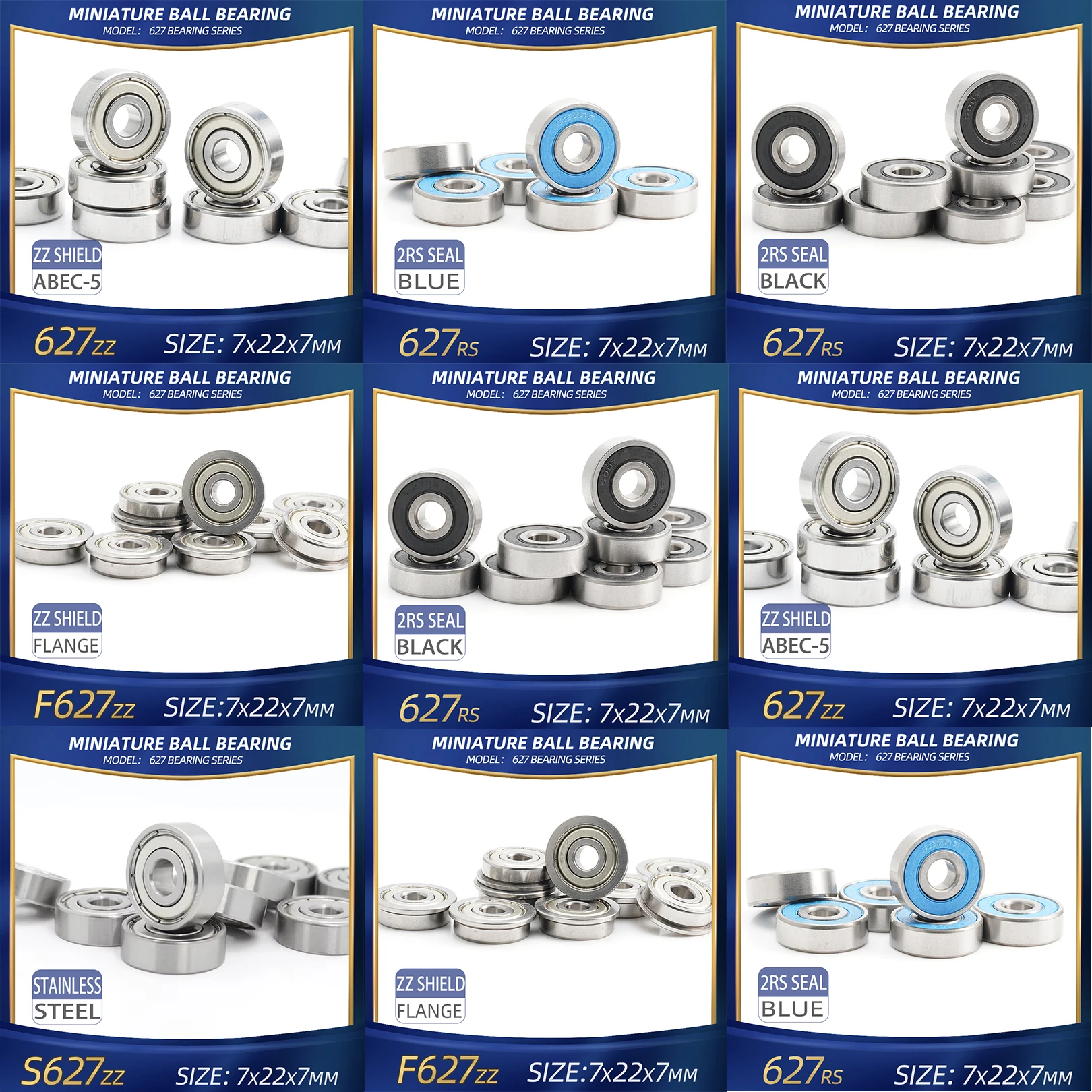 

FUSHI 627 ZZ Bearing 7x22x7 mm 10Pcs 627ZZ RS 2RS Flange Handpiece Bearings For Strong Industrial Motors High Speed