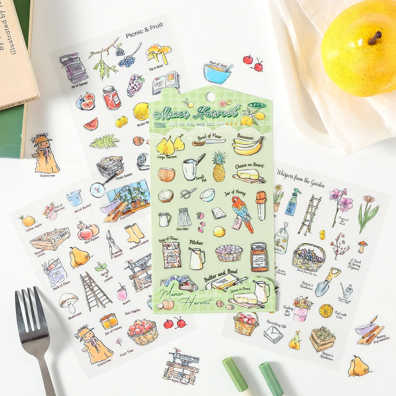 4pcs Kawaii Stationery Stickers Salt based Four Language Junk Journal Planner Decorative Sticker Scrapbooking