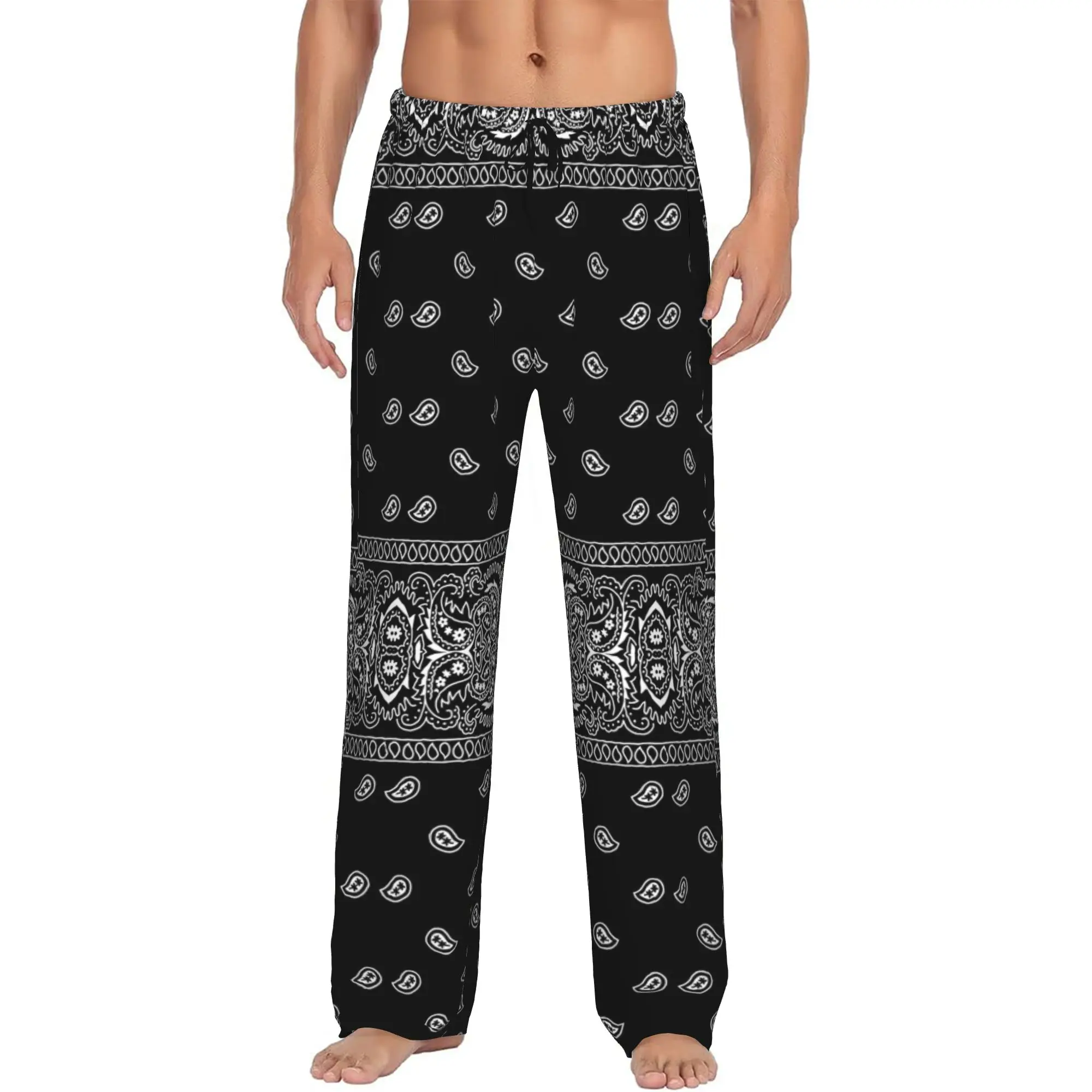 Custom Paisley Art Bandana Pajama Pants Men's  Lounge Sleep Drawstring Sleepwear Bottoms with Pockets
