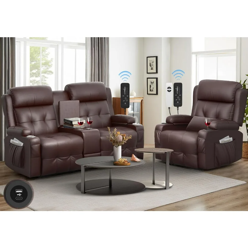 Recliner Sofa Sets, Massage Reclining Loveseat Sofa Heavy Weight Capacity, 1 Single Power Recliner Chairs Heat & Massage