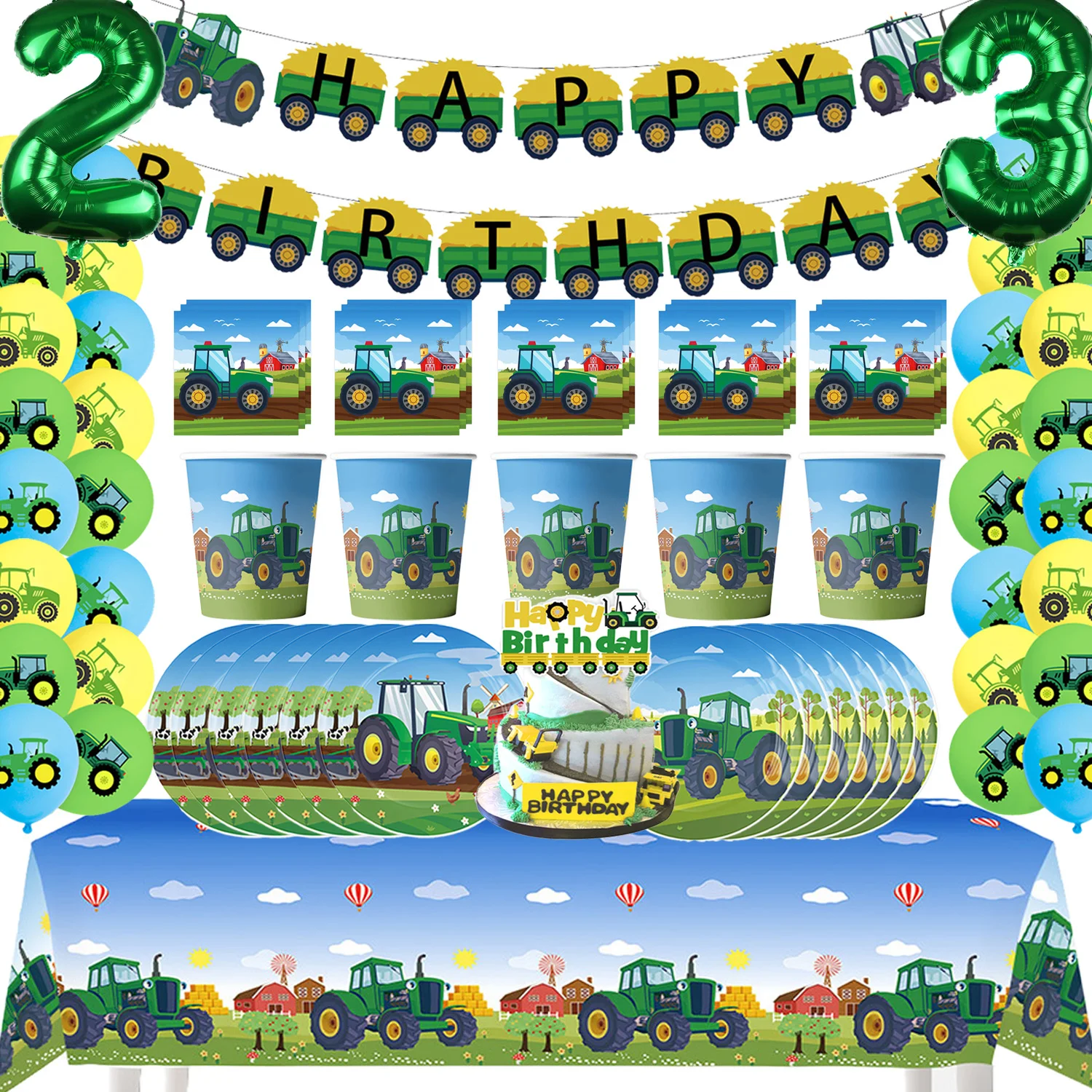

Farm Tractor Children Birthday Party Decoration Supplies Plate Cup Balloon Banner Props Excavator Vehicle Backdrop Kids Gifts