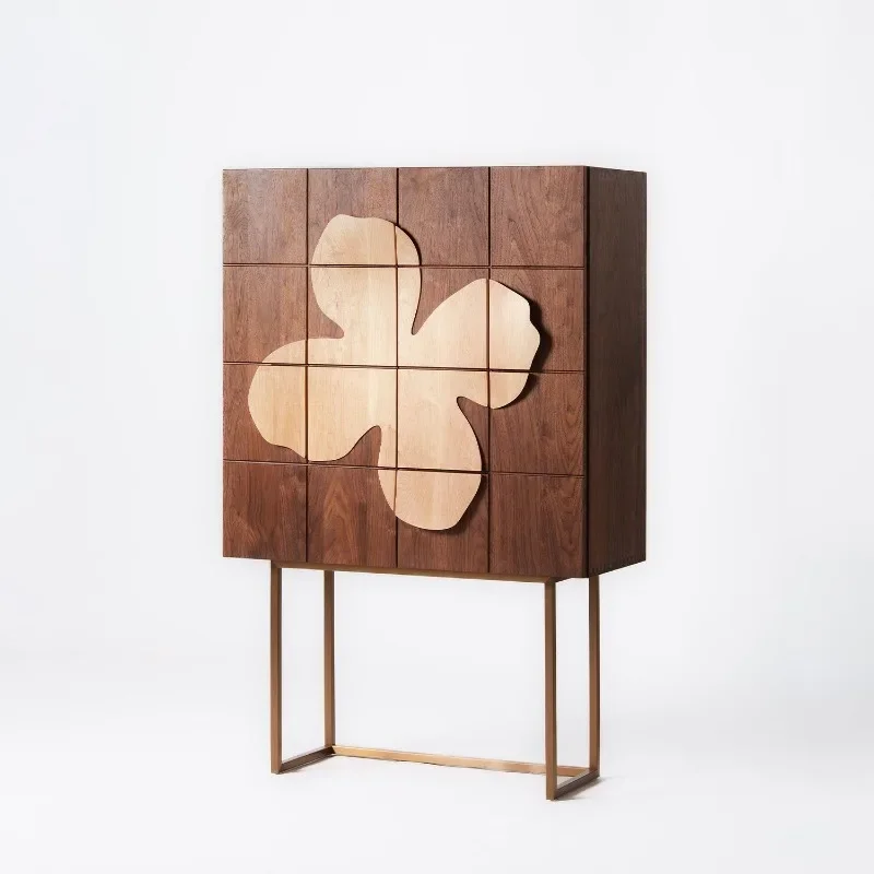 Side Cabinet Entrance Cabinet Walnut Burmese Teak Hard Maple Wood Wax Oil Log Italian Medieval Light Luxury