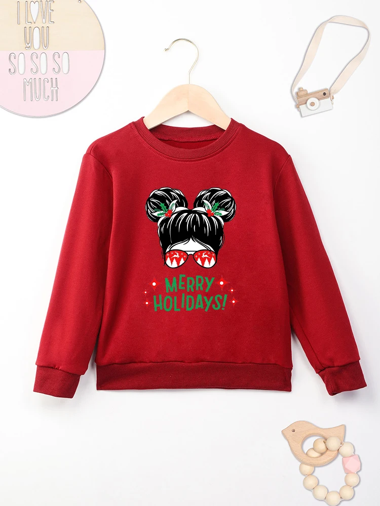 Merry Holidays Christmas Fashion Children Girl Clothes 2-14 Years Red Sweatshirt European Style Aesthetic Harajuku Kids Hoodies