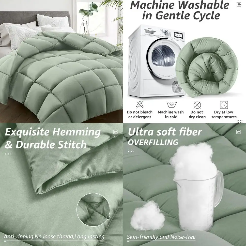 

Стеганое одеяло-вкладыш цвета шалфейно-зеленый - размер King Size, охлаждающее и согревающее, можно стирать, комфорт на все сезоны