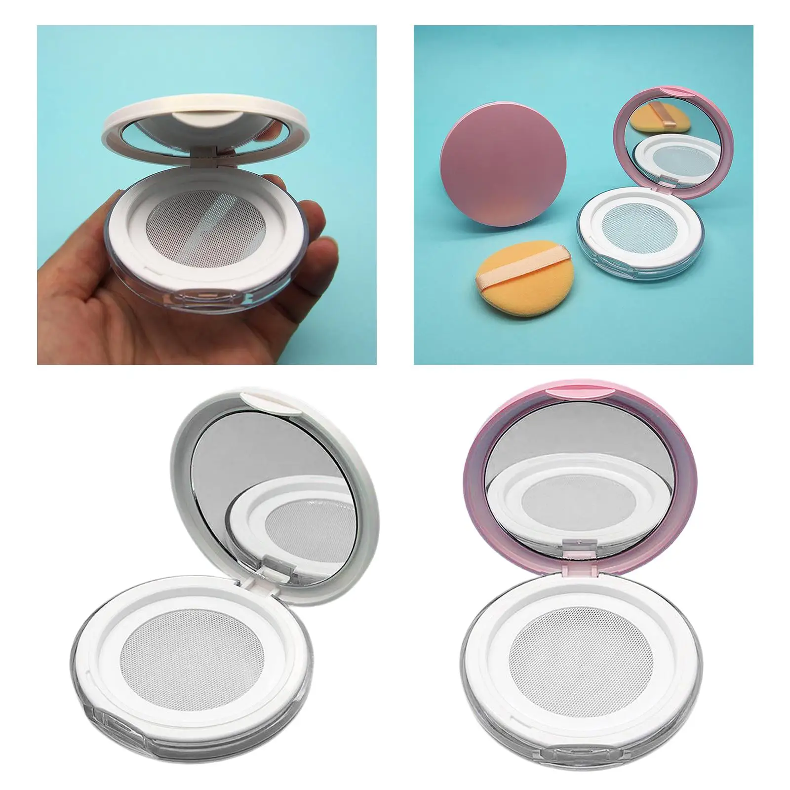 Capacity 3 ml 0.1 oz Reusable Plastic Loose Powder Container DIY with Mirror