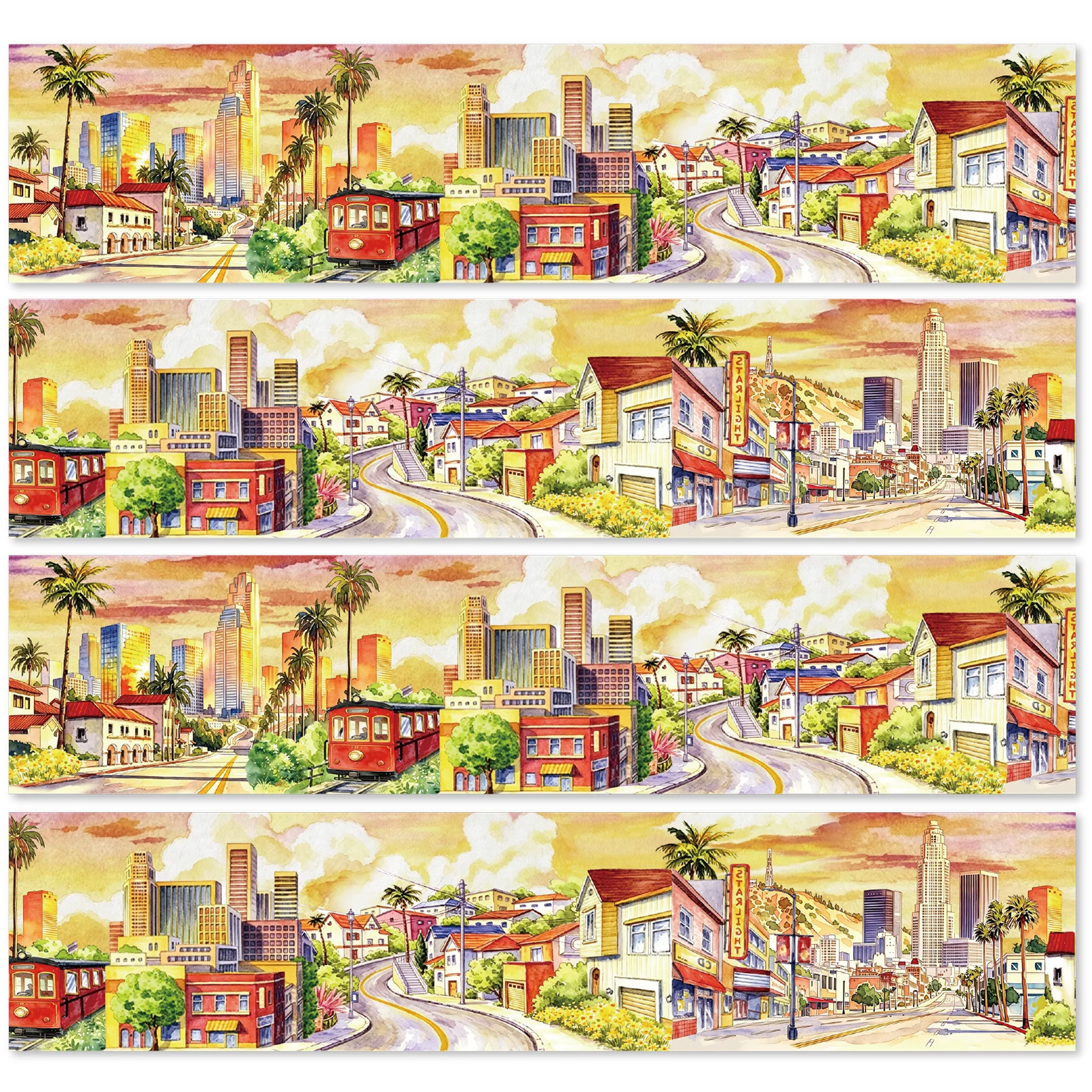 Etori Life 60Mm*2M Sunset California City Washi Tape Palm Tram Dusk Town Panoramic Pattern DIY Journal Collage Decoration Suitable for Laptops, Phone Backs, Gift Paper Bags, Gift Box Packaging, Postcards and Envelopes, Photo Albums, Scrapbook Supplies, Office Decoration Supplies, School Supplies, Cycling Decals, Gifts for Friends, Children's Toy Stickers