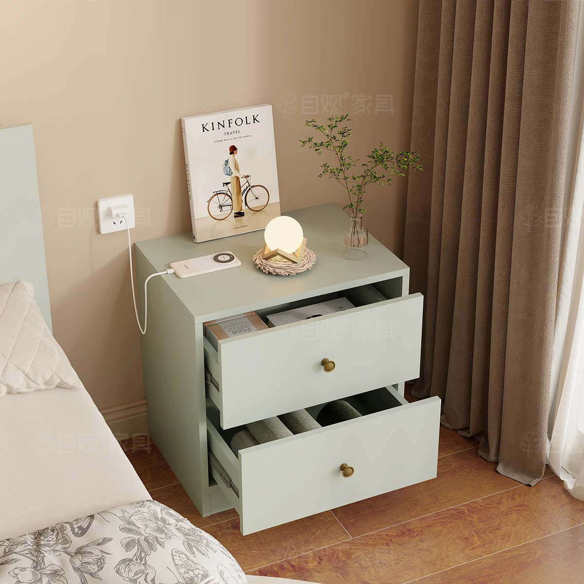 American retro bedside table green bedroom bedside  two chest cabinets low cabinet mini coffee  sofa small side table