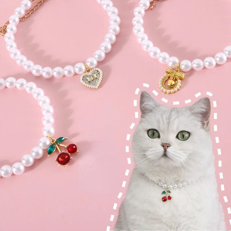 INS Adjustable Sweet Pet Pendant Necklace Princess Style Pet Pearl Necklace Pet Accessories Adjustable Cat Collar Necklace