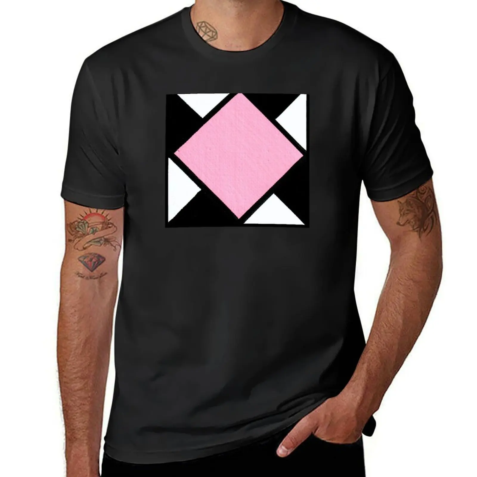 Pink Black and White Diamond Geometric Abstract Acrylic Painting v2 T-Shirt tops customizeds mens graphic t-shirts hip hop