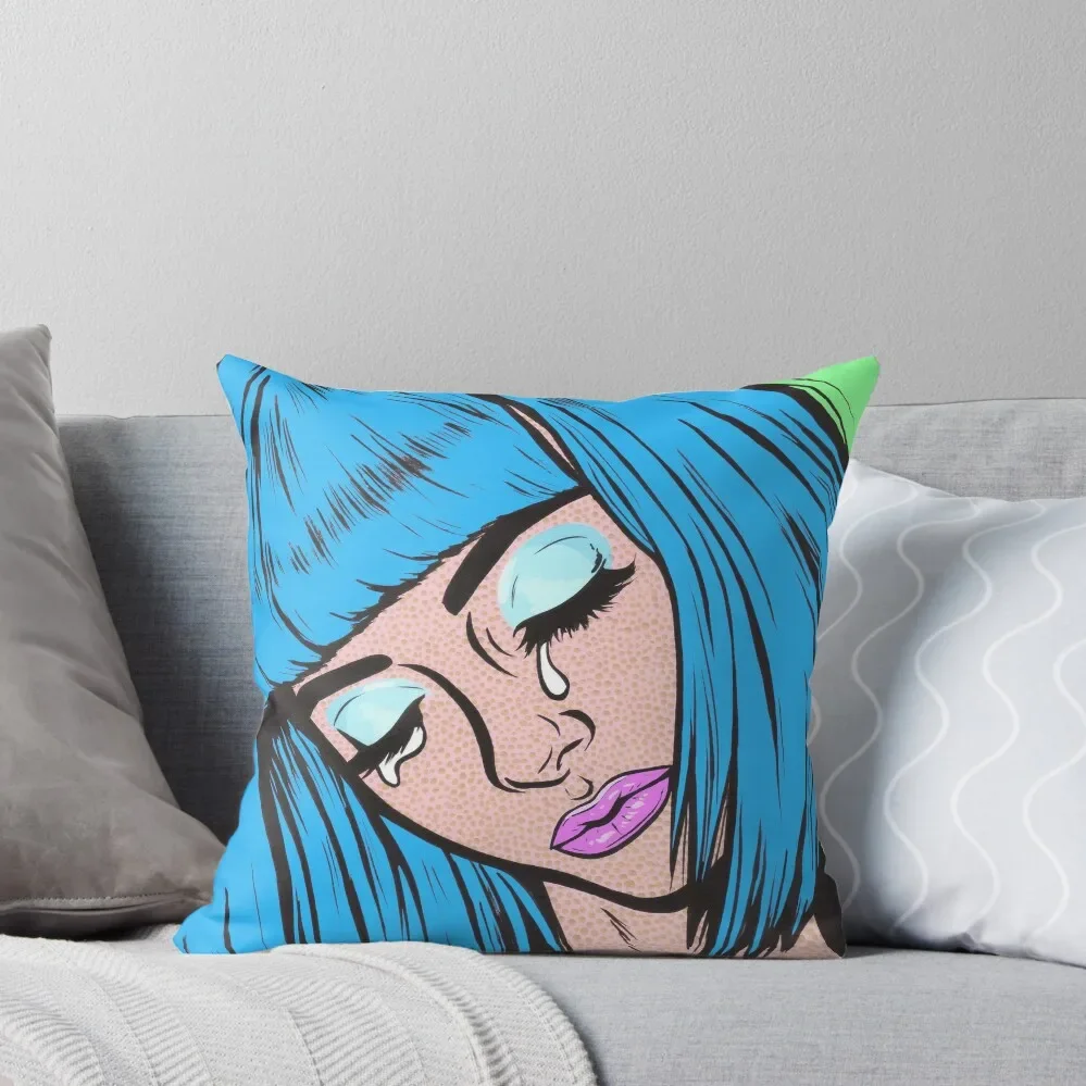 Blue Bangs Crying Comic Girl Throw Pillow ornamental pillows covers for pillows Christmas Covers Cushions Pillow