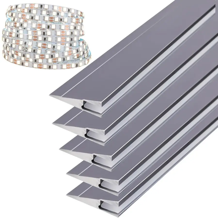 

5 упаковок, 1 м, 3,3 фута, ультратонкий светодиодный алюминиевый профиль, 45 светодиодных ламп для косой освещения, невидимый H7 мм для поверхностного монтажа в шкафу