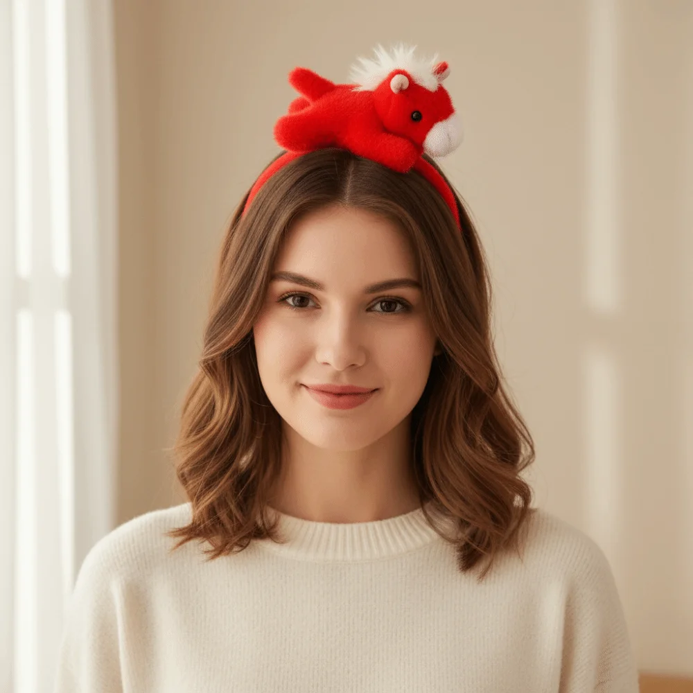 

Exquisite Cartoon Horse Hair Hoop Pony Mascot 2026 New Year Headband Headwear Solid Color New Year Headpiece New Year Dress Up