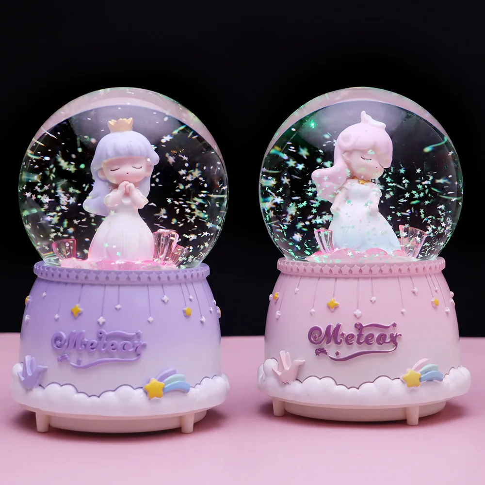 Crystal Ball Music Box Cute Cartoon Star Wish Girl Luminous Boutique Ornament Snowball