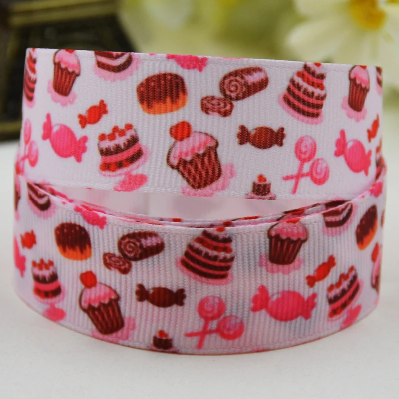 22mm 25mm 38mm 75mm Dessert & Candy cartoon printed Grosgrain Ribbon party decoration 10 Yards satin ribbons