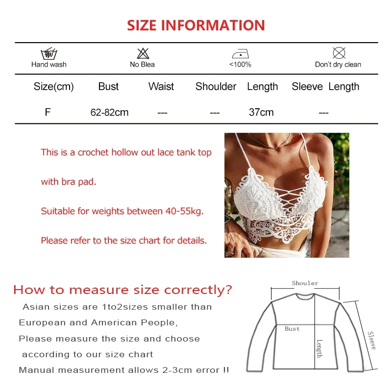 Women New Crochet Hollow Out Lace Tank Top With Bra Pad Deep V Sexy Irregular Crop Top Inner Layer Backless BOHO Tube Top Summer