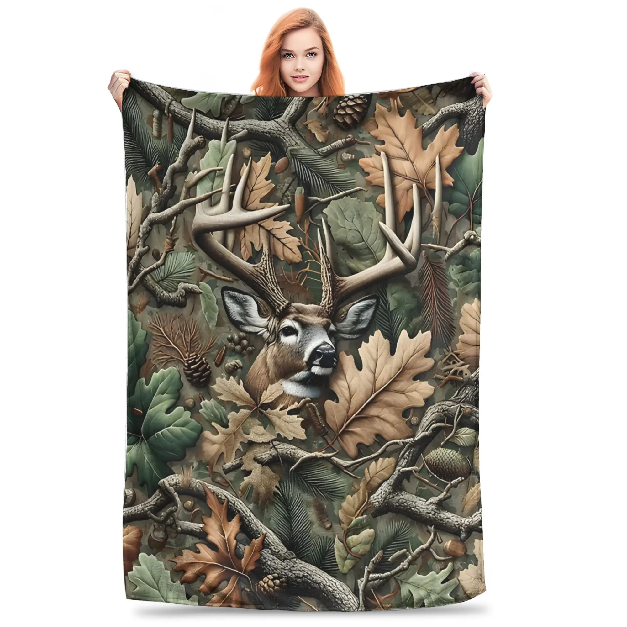 1PC Home Cutecore Whitetail Deer Hunting Deer  Blanket Super Cosy Plush Home Living Room Sofa halloween