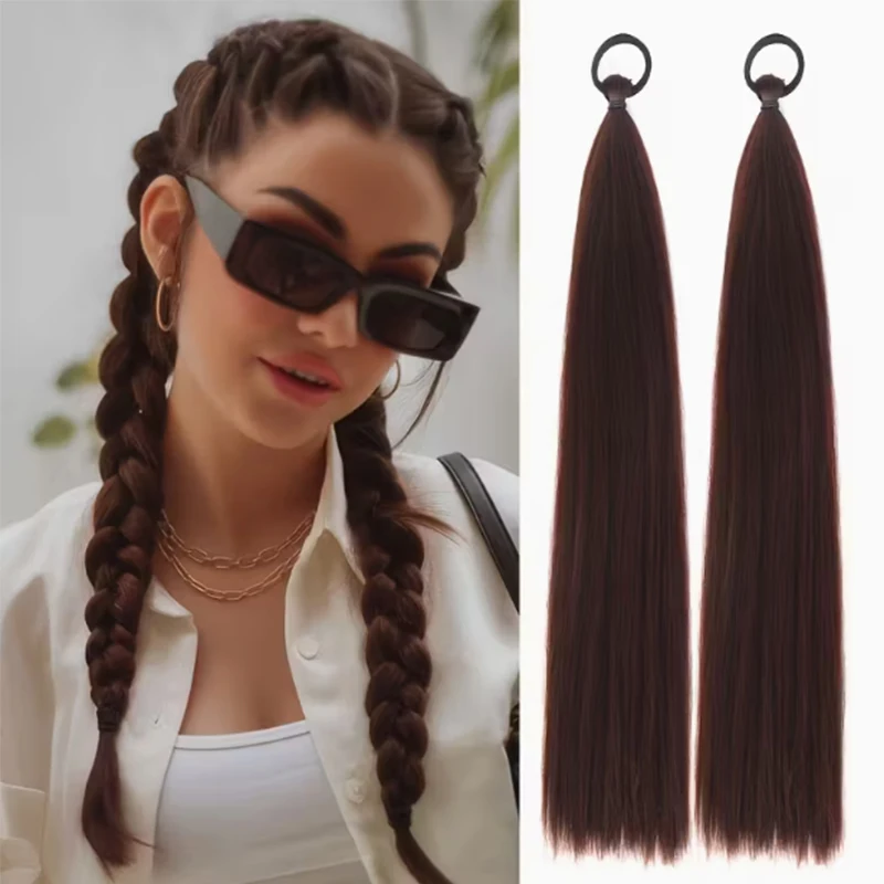

2 шт., плетеный хвост, 26 дюймов, длинные прямые плетеные волосы, хвост для женщин, синтетическое плетение, конский хвост, шиньон