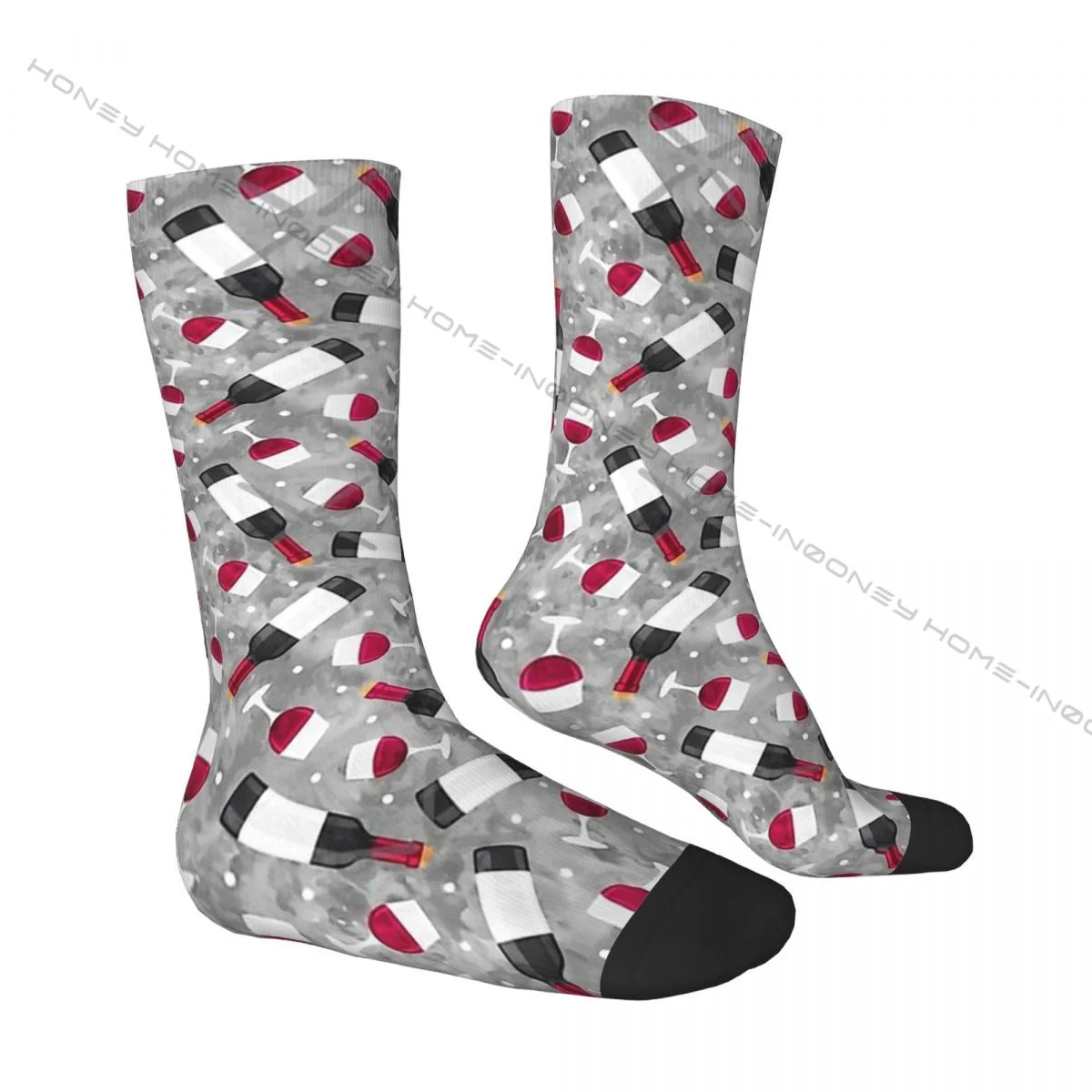 Men's Socks Red Wine Wine Glasses And Bottles Grey Vintage Harajuku Street Style Novelty Crew Crazy Sock Gift Pattern Printed