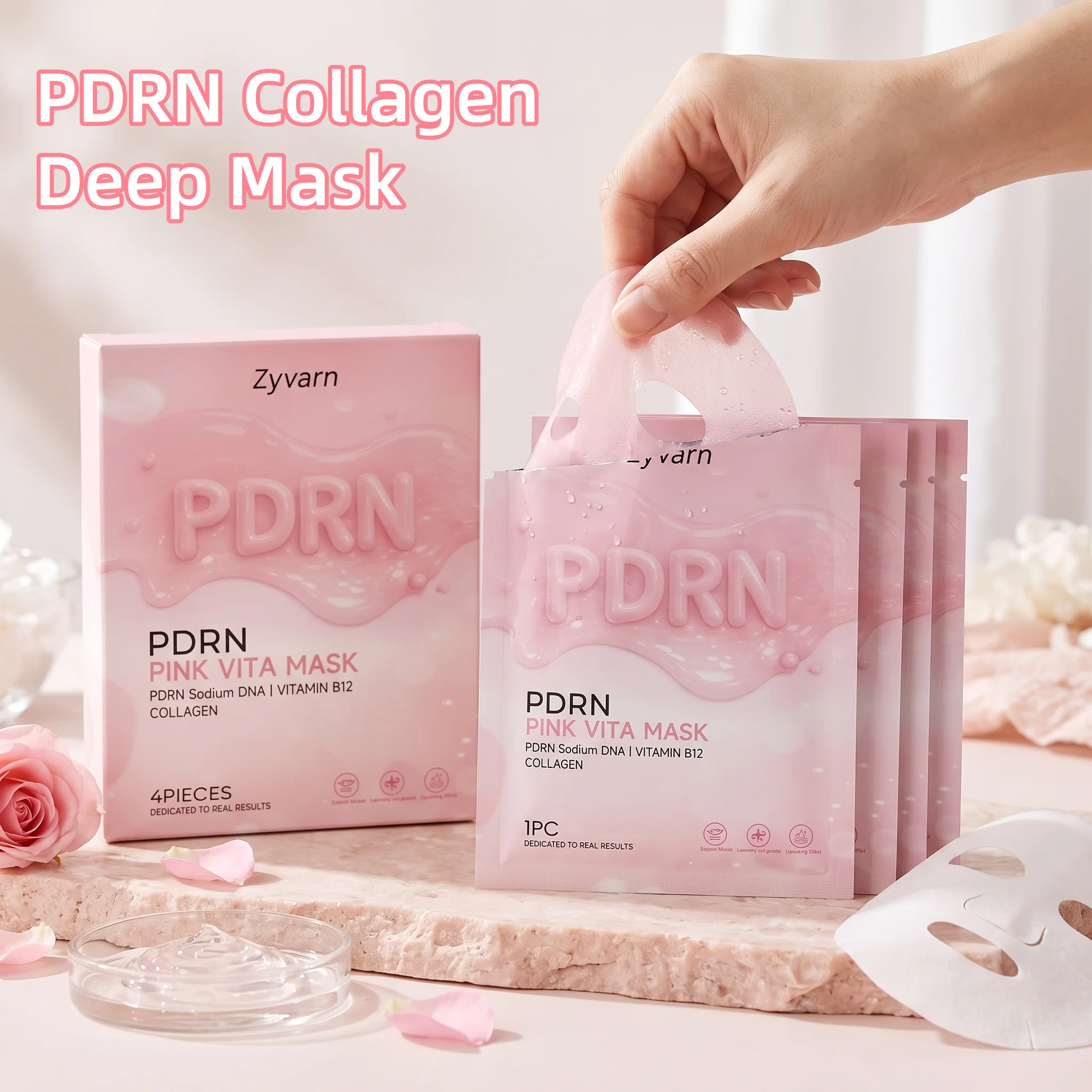 Mascarilla de Colágeno con PDRN de Salmón, Hidratación Duradera 24H, Minimiza los Poros del Rostro, Aumenta la Elasticidad de la Piel, Reafirma, Suaviza, Mascarilla Profunda de Bio-Colágeno
