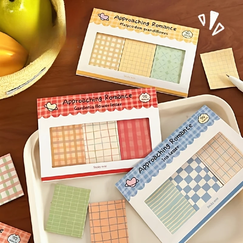 Retro Karomuster Haftnotizen-Set, Mehrfarbiges Multi-Style-Design, Ideal für Journaling-Deko, Studentenstudium und Notizen