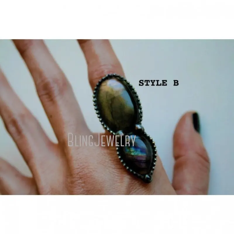 10pcs Y2K Double Labradorite Petal Teardrop Statement Ring Witchcraft Wiccan Women Wicca Goth Steampunk Jewelry